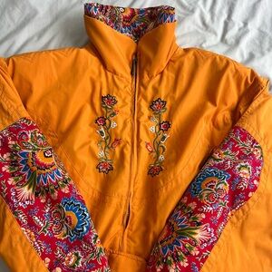 Vintage Ski Suit Floral Embroidered Orange